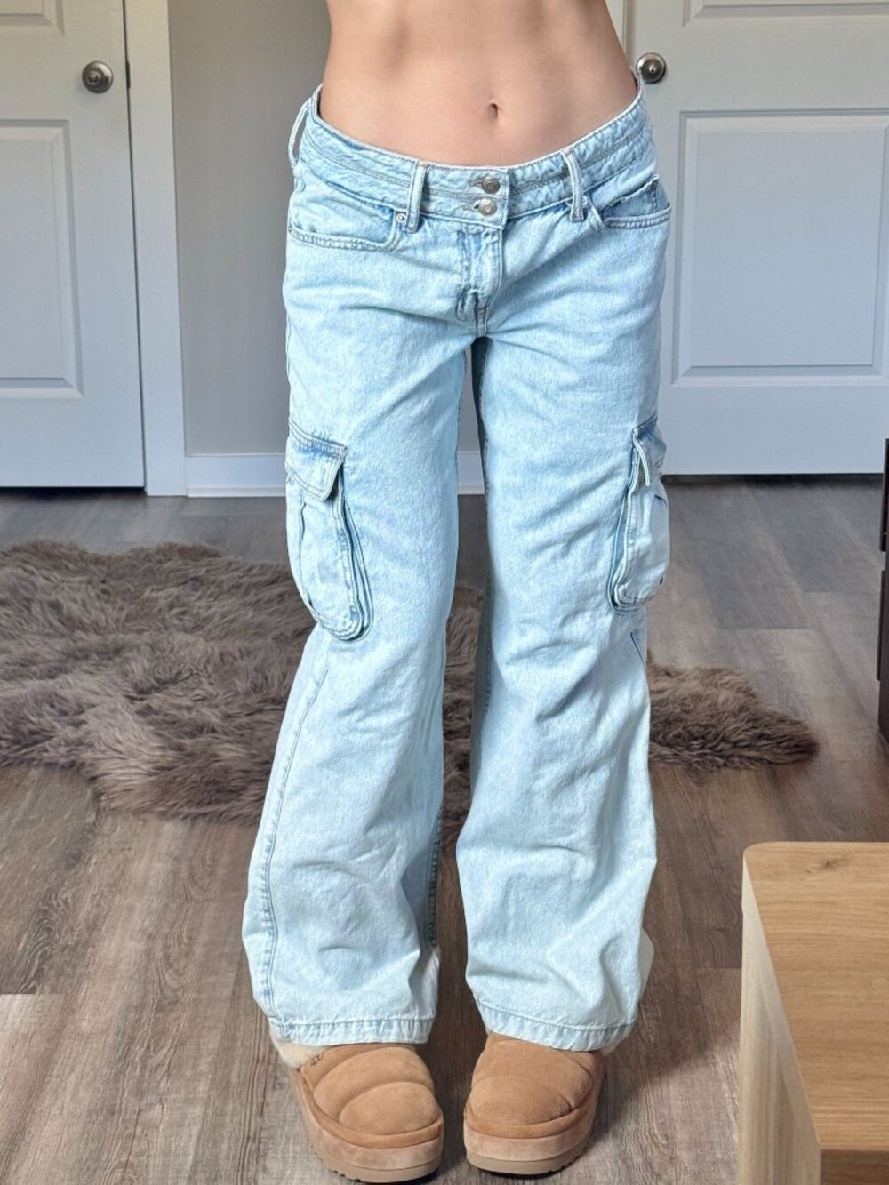 Aeropostale Baggy Wide Leg Cargo Jeans Womens 6R Light Wash Skater Y2K Grunge